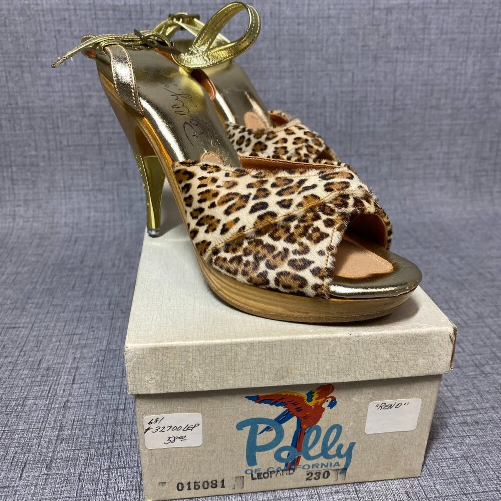 Vintage Handcrafted Polly of California Leopard Print Polly Mules With Box EUC